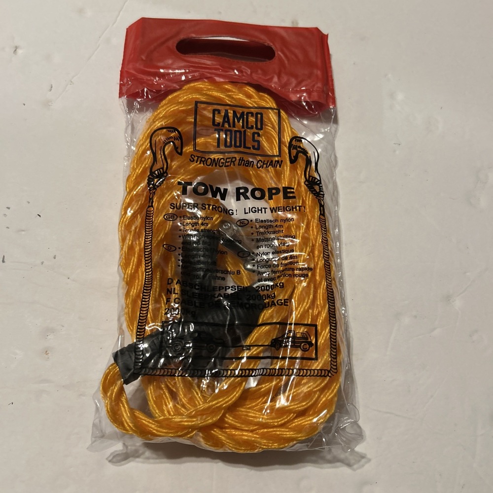 Camco Tools Emergency Tow Rope Approx 4400lbs 13ft 2 Hooks Orange Nylon